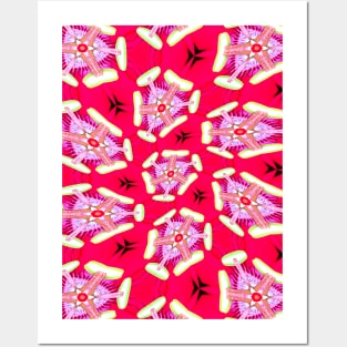 Red Passion Flower Pattern Posters and Art